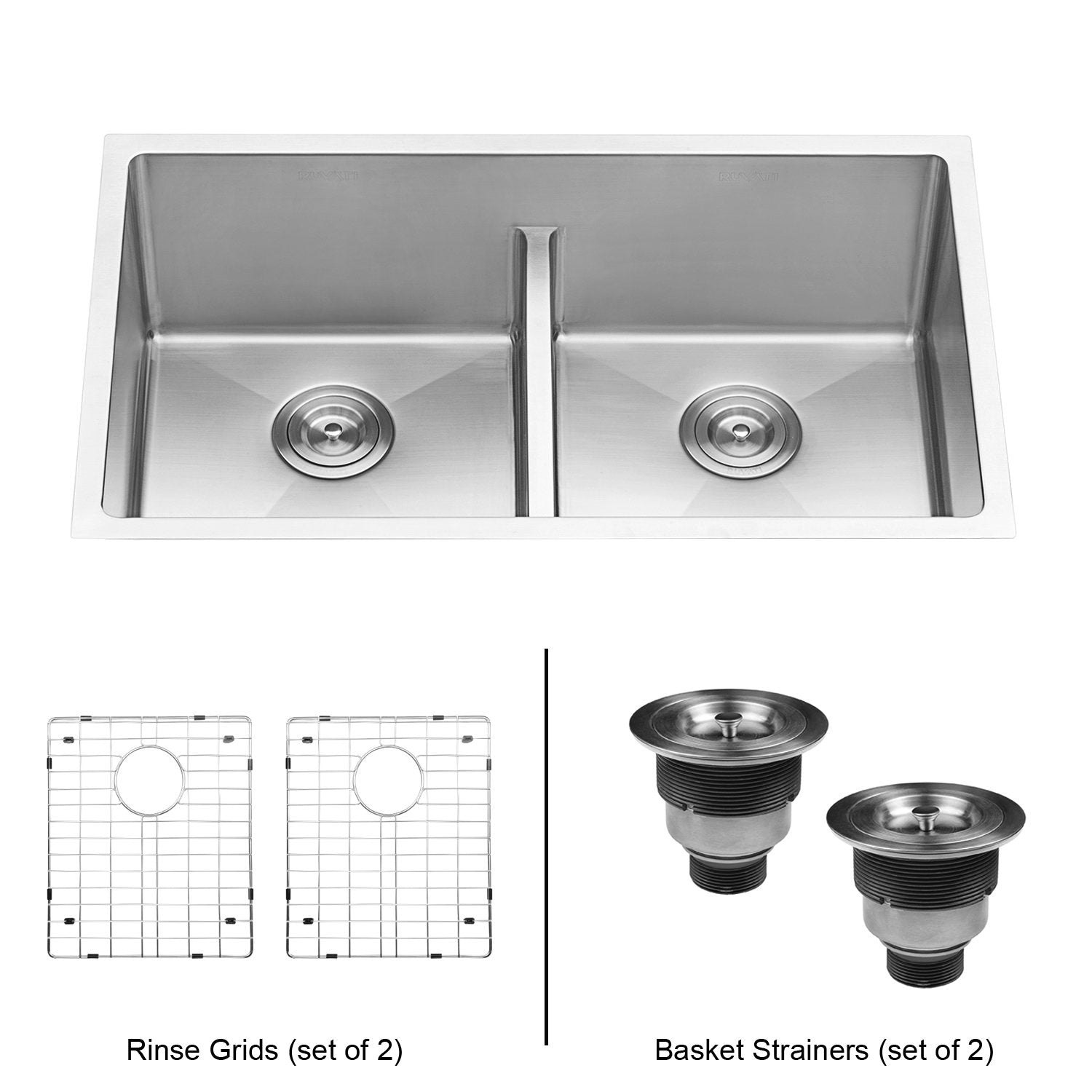 Ruvati 30" Low-Divide Undermount Small Radius 50/50 Double Bowl 16 Gauge Stainless Steel Kitchen Sink RVH7355