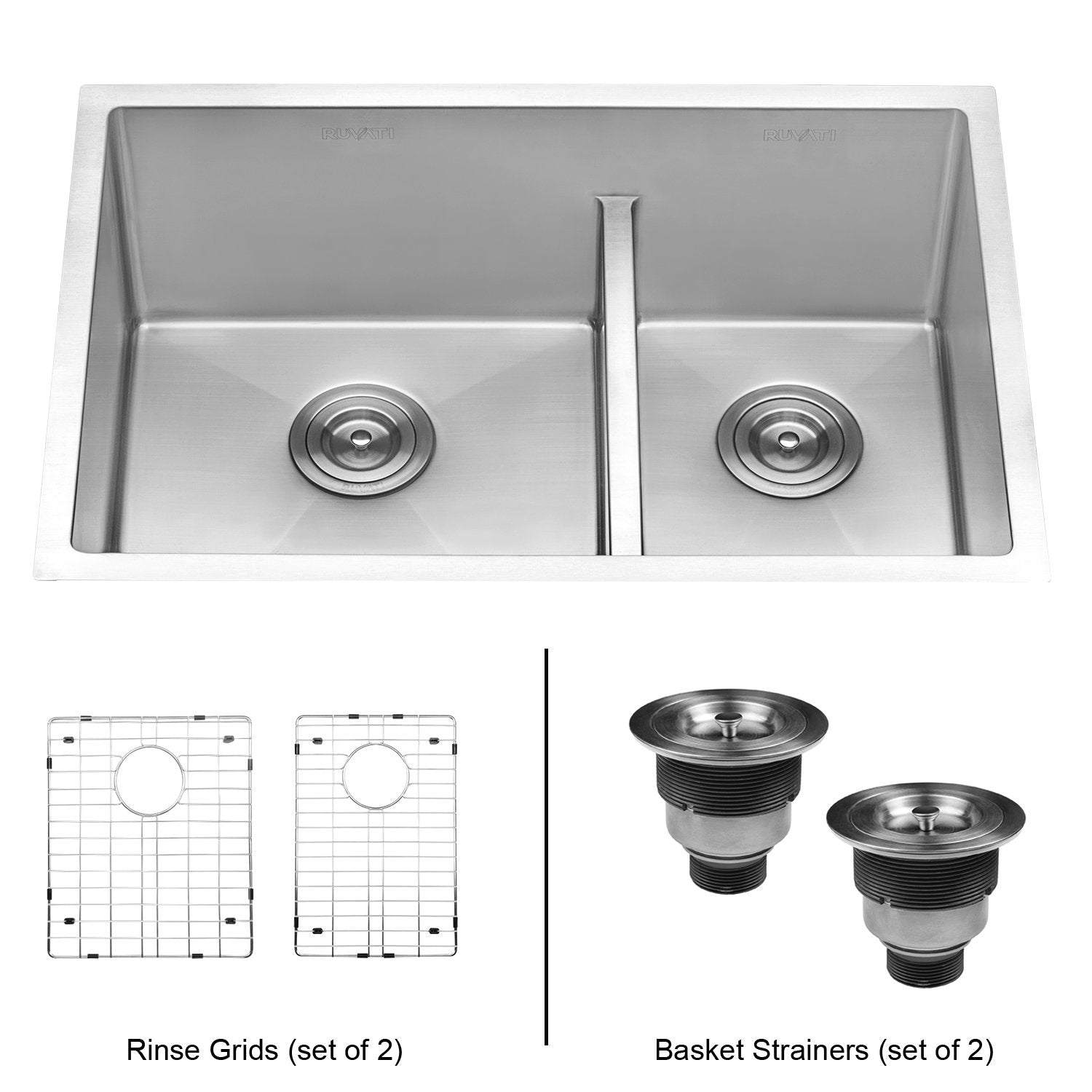 Ruvati 28" Low-Divide Undermount Small Radius 60/40 Double Bowl 16 Gauge Stainless Steel Kitchen Sink RVH7255