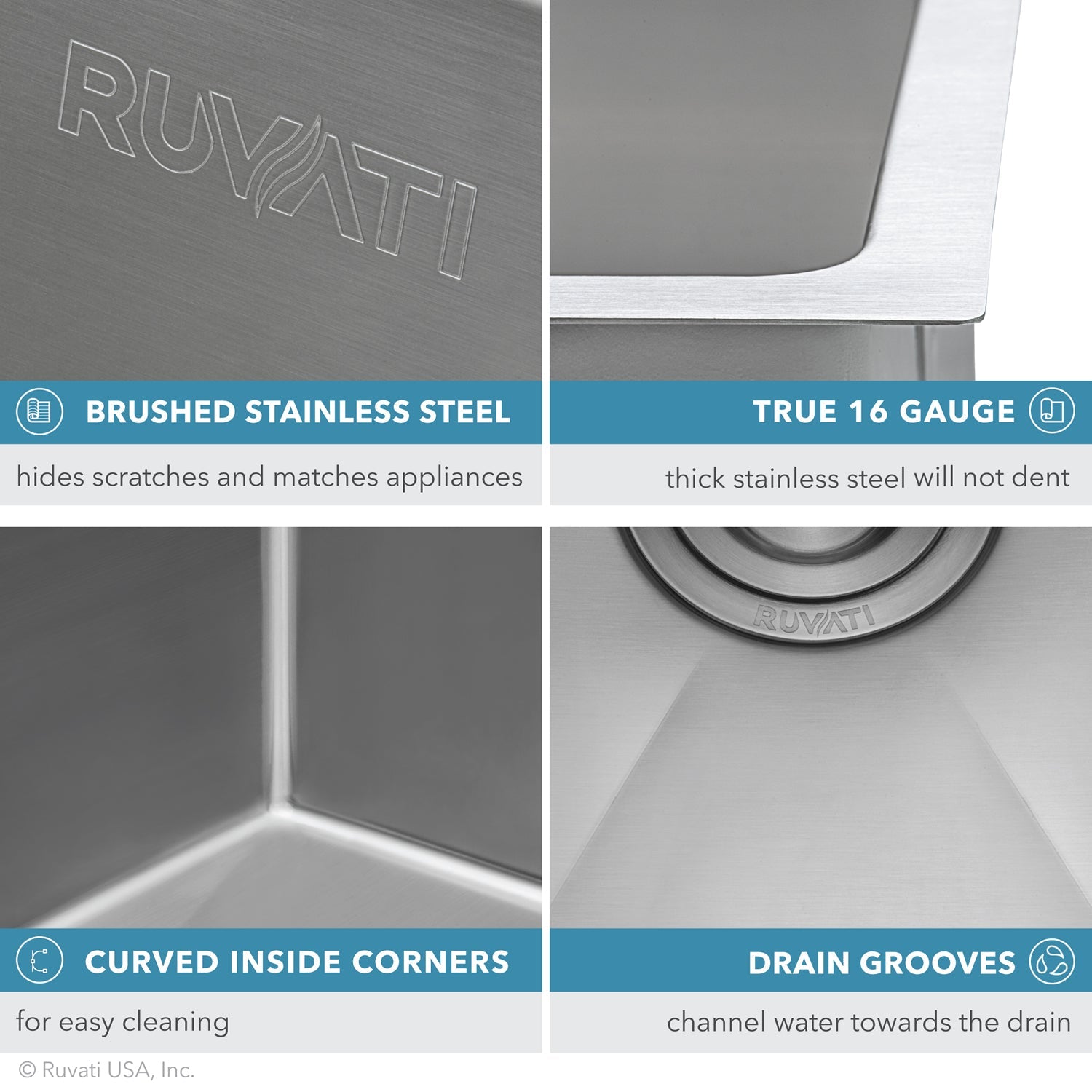 Ruvati RVH7433 33" Undermount 16 Gauge Tight Radius Large Stainless Steel Single Bowl Kitchen Sink