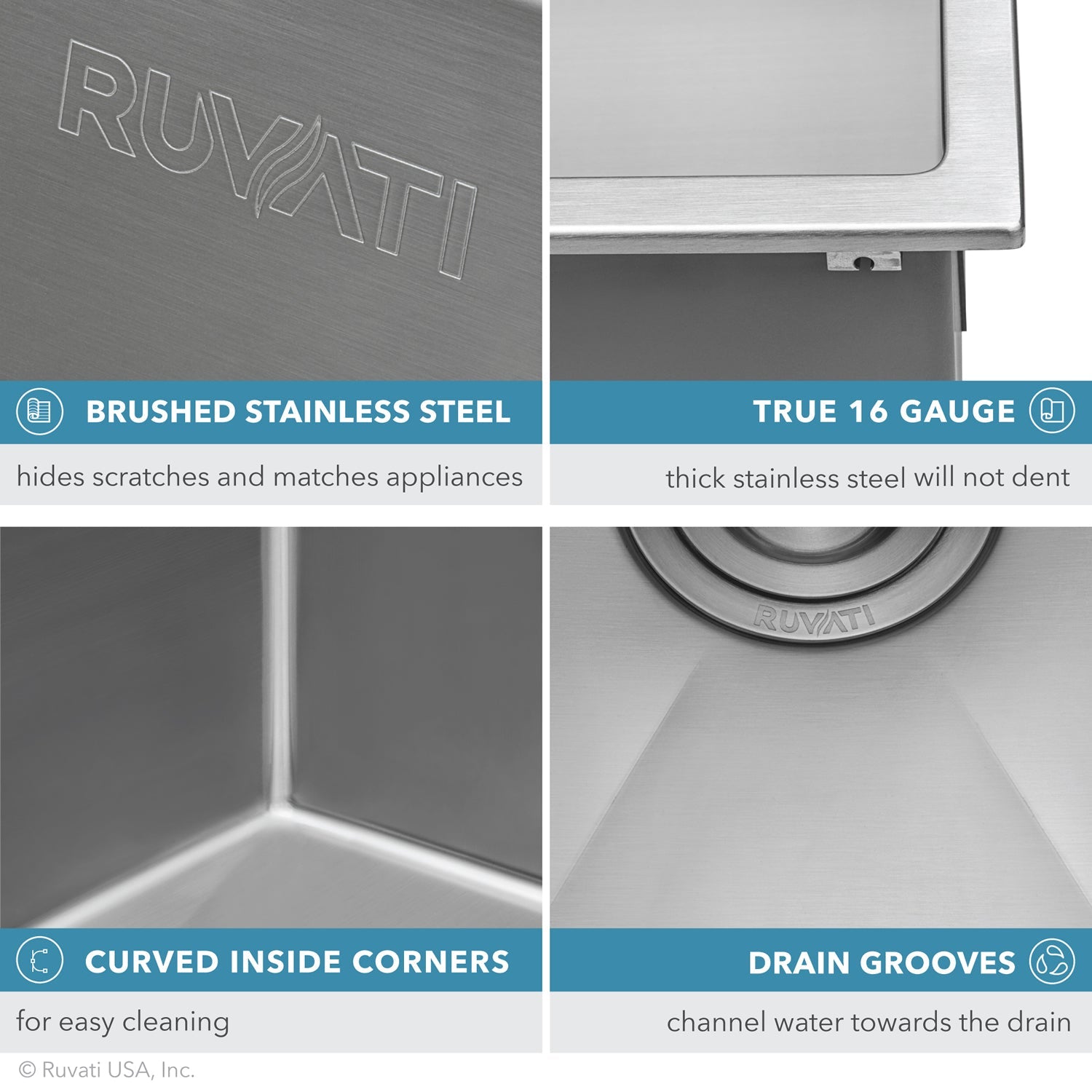 Ruvati RVH8008 28" Drop-in Tight Radius Topmount 16 Gauge Stainless Steel Single Bowl Kitchen Sink