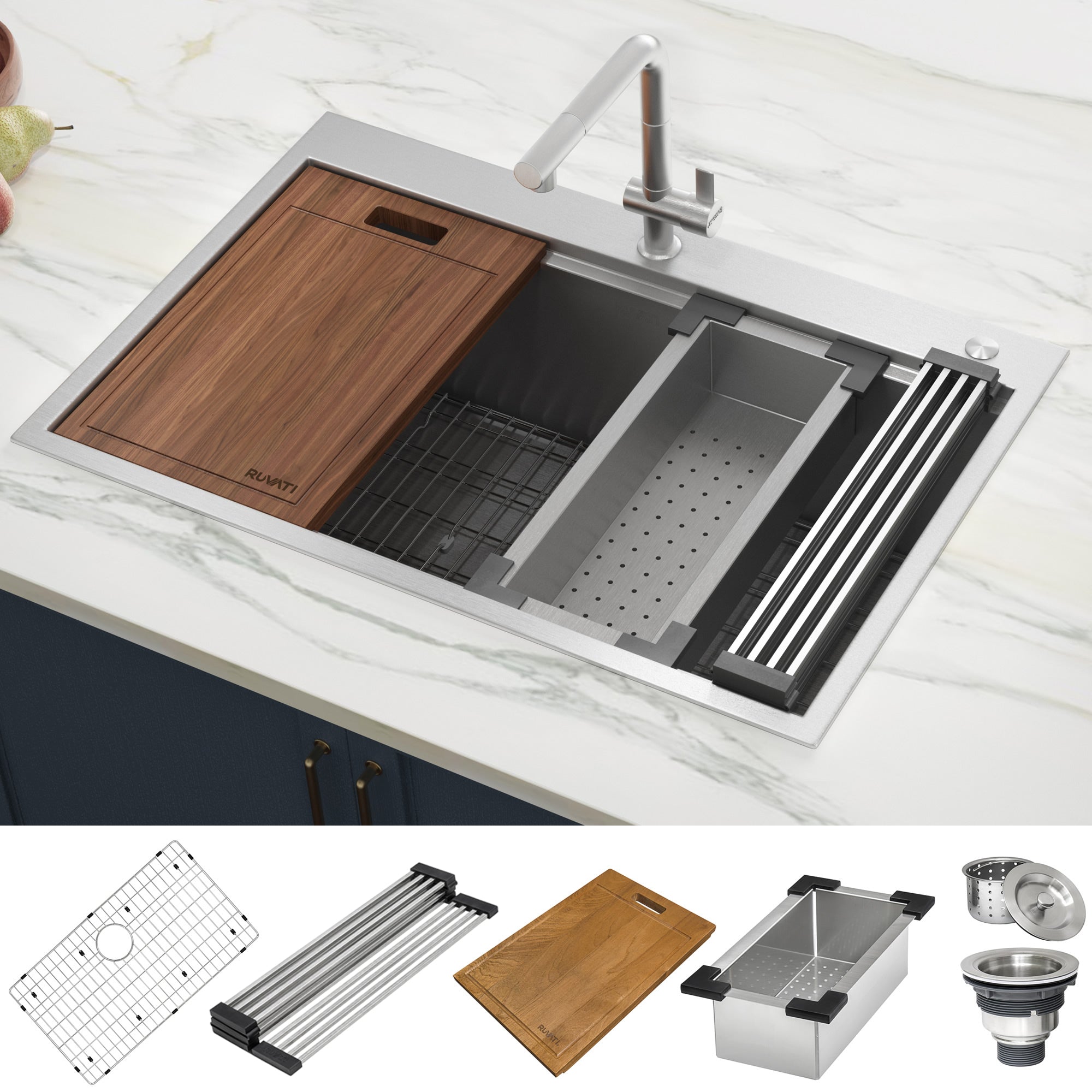 Ruvati RVH8030 30 x 22" Workstation Drop-in Tight Radius Topmount 16 Gauge Ledge Stainless Steel Single Bowl Kitchen Sink