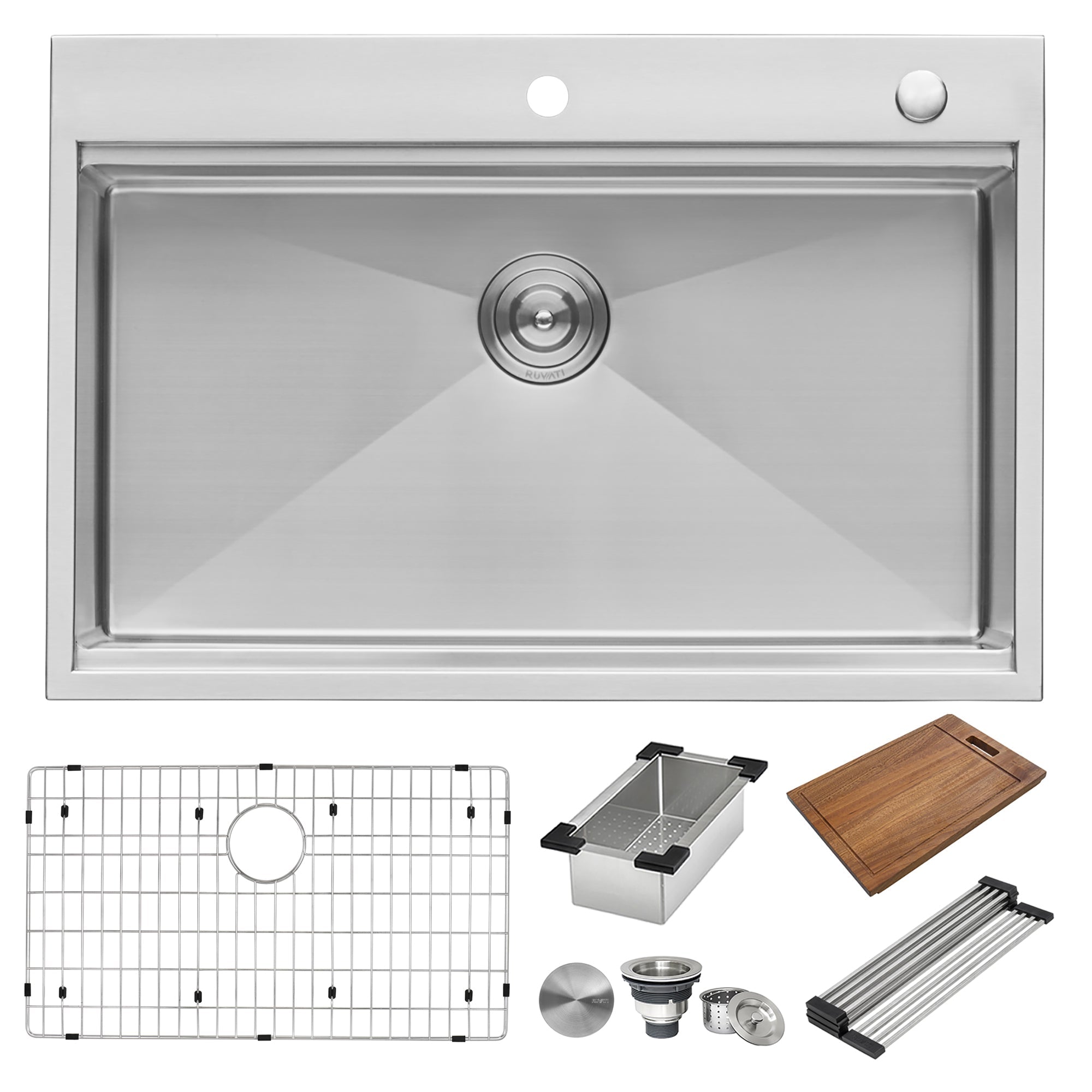 Ruvati RVH8030 30 x 22" Workstation Drop-in Tight Radius Topmount 16 Gauge Ledge Stainless Steel Single Bowl Kitchen Sink