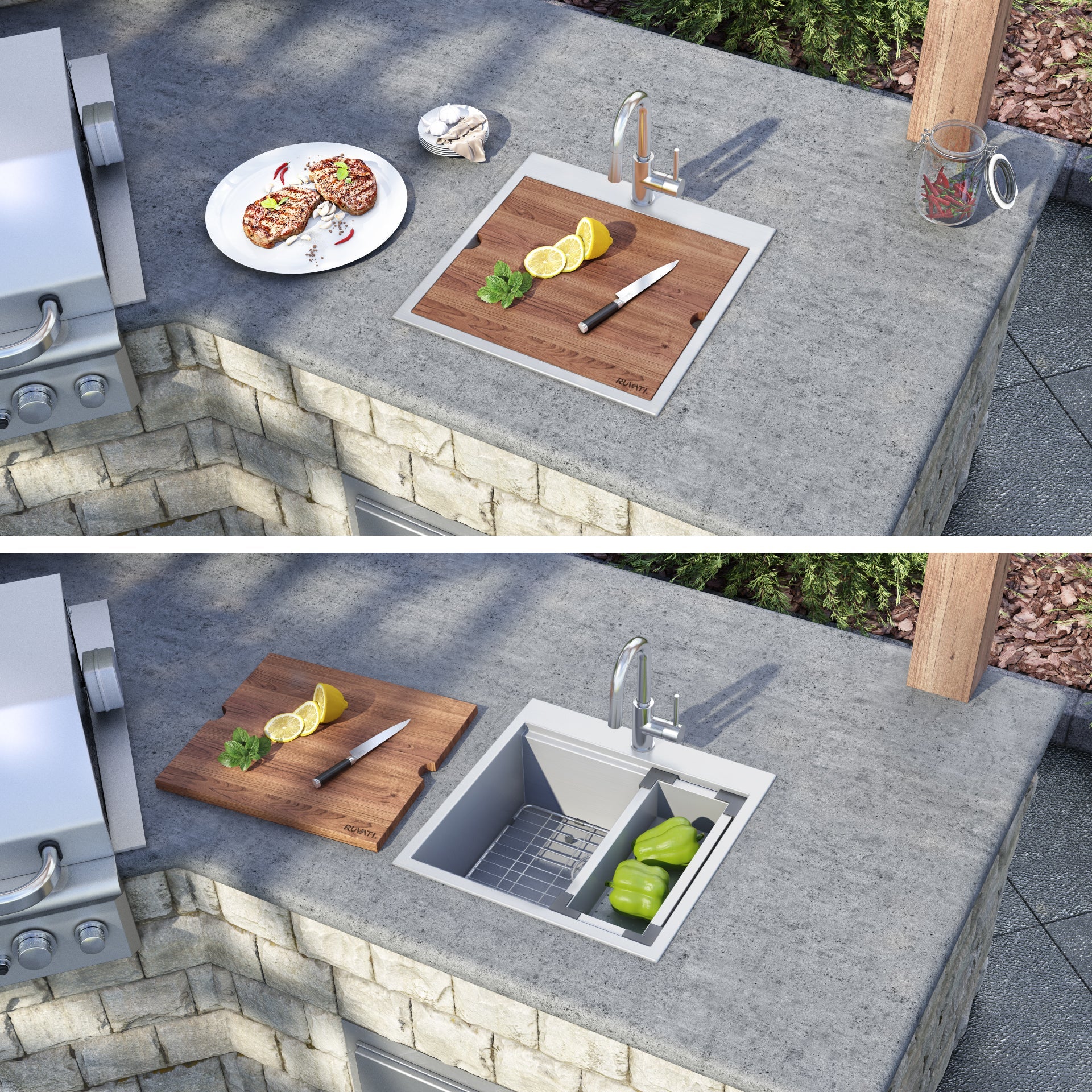 Ruvati RVH8221 21 x 20" RV Workstation Drop-in Topmount 16 Gauge Stainless Steel Bar Prep Kitchen Sink