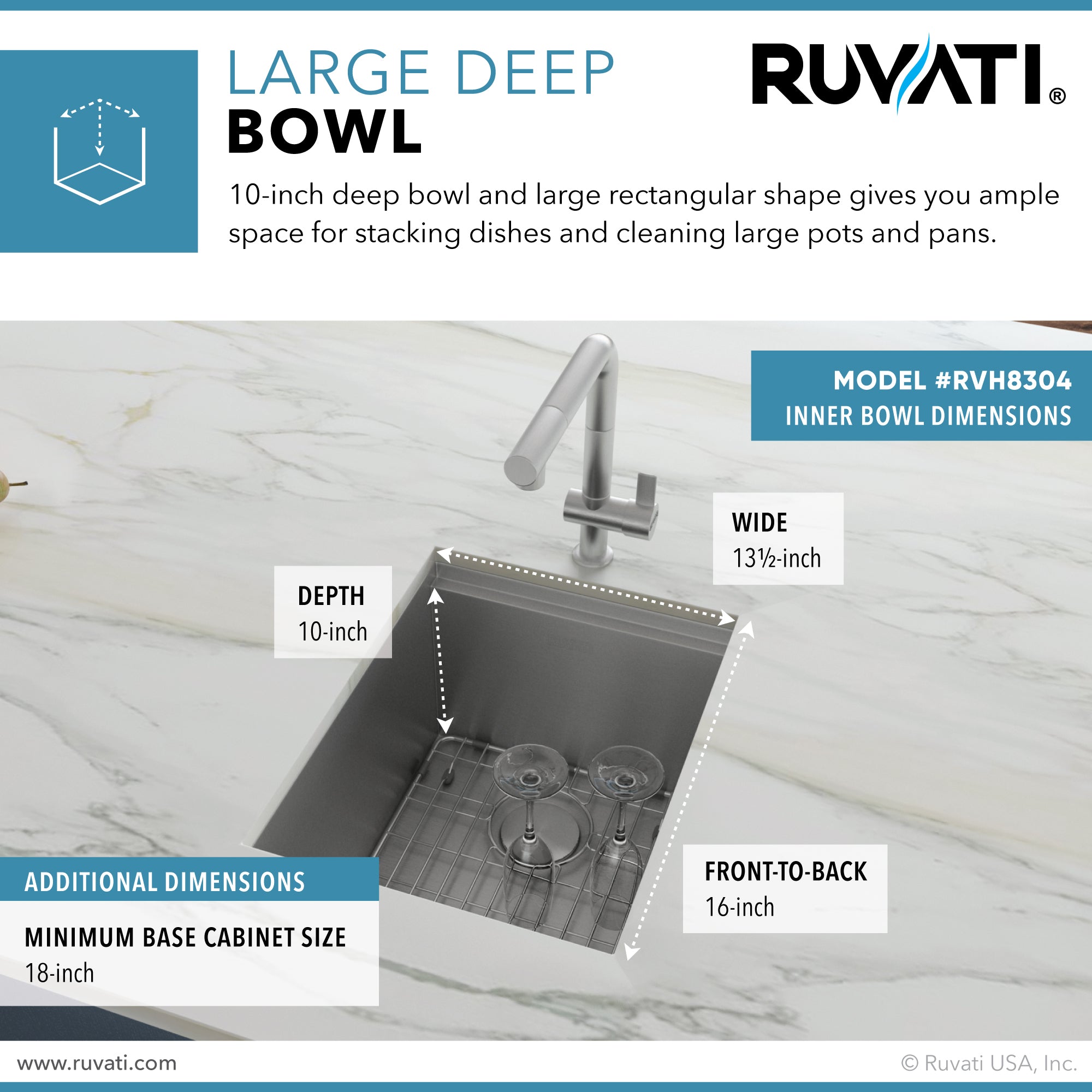 Ruvati RVH8304 15" Workstation Ledge Undermount 16 Gauge Stainless Steel Single Bowl Bar Prep Sink