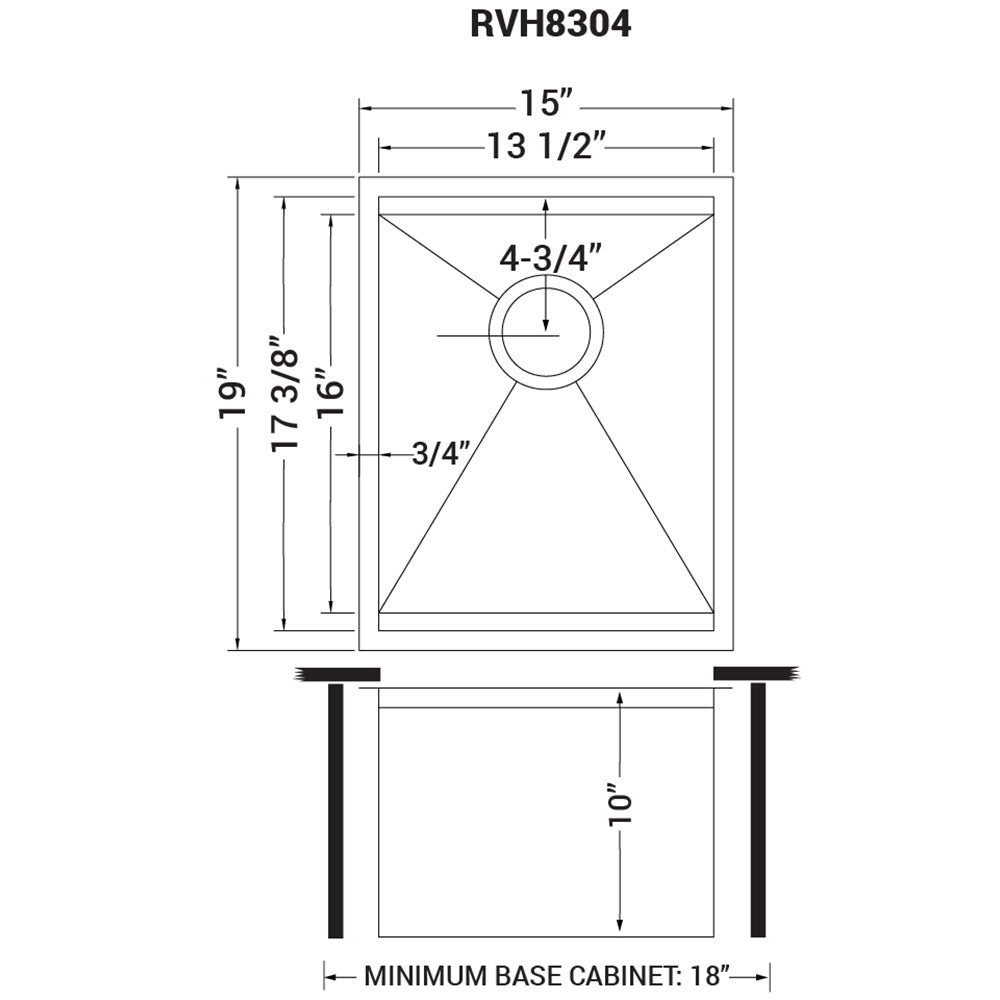 Ruvati RVH8304 15" Workstation Ledge Undermount 16 Gauge Stainless Steel Single Bowl Bar Prep Sink