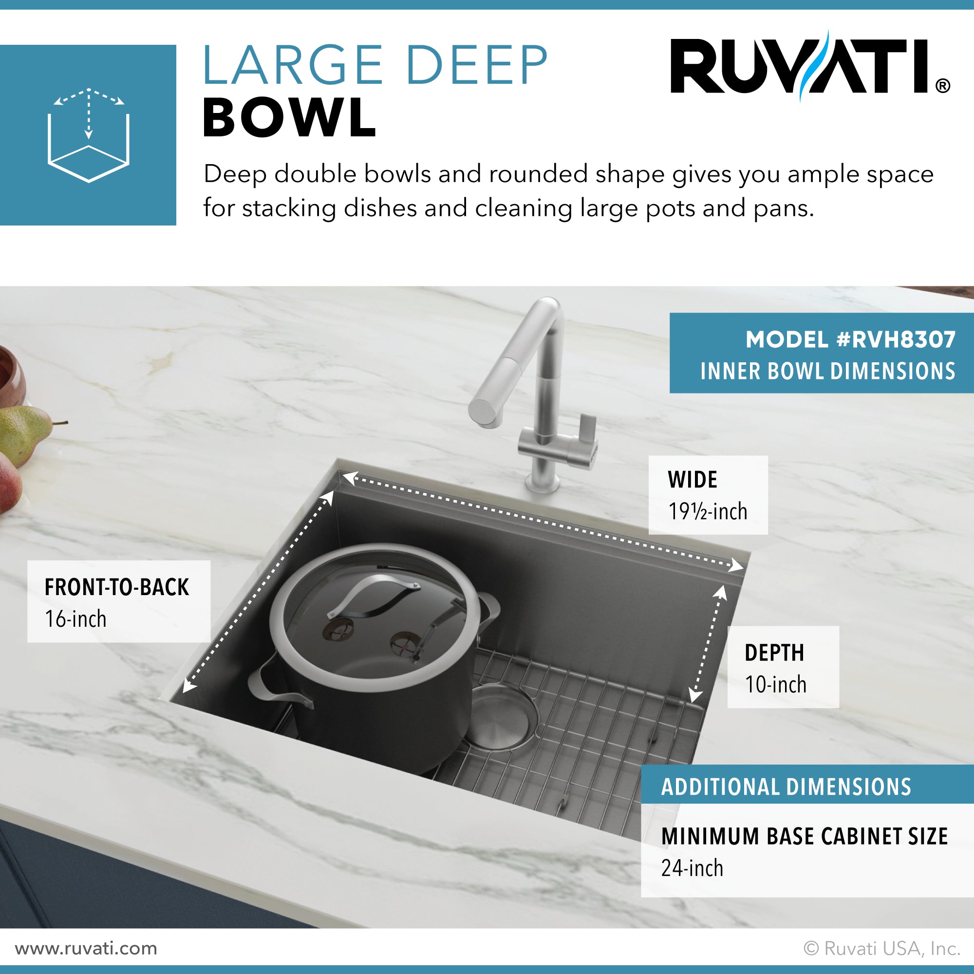 Ruvati RVH8307 21" Workstation Undermount 16 Gauge Ledge Stainless Steel Single Bowl Bar Prep Sink