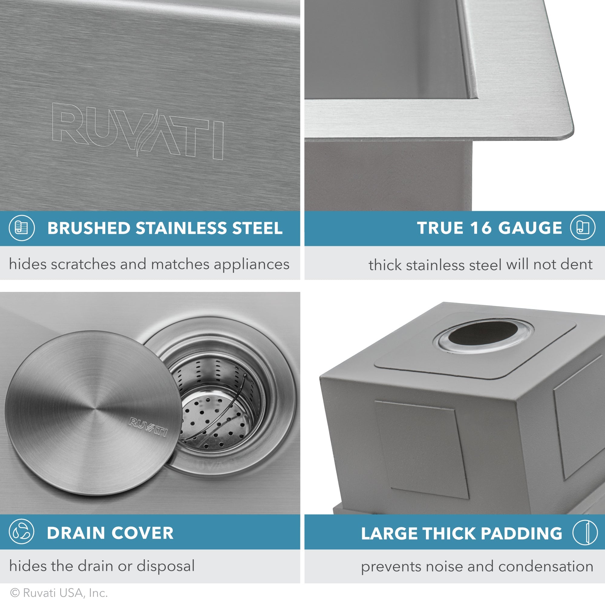 Ruvati RVH8307 21" Workstation Undermount 16 Gauge Ledge Stainless Steel Single Bowl Bar Prep Sink