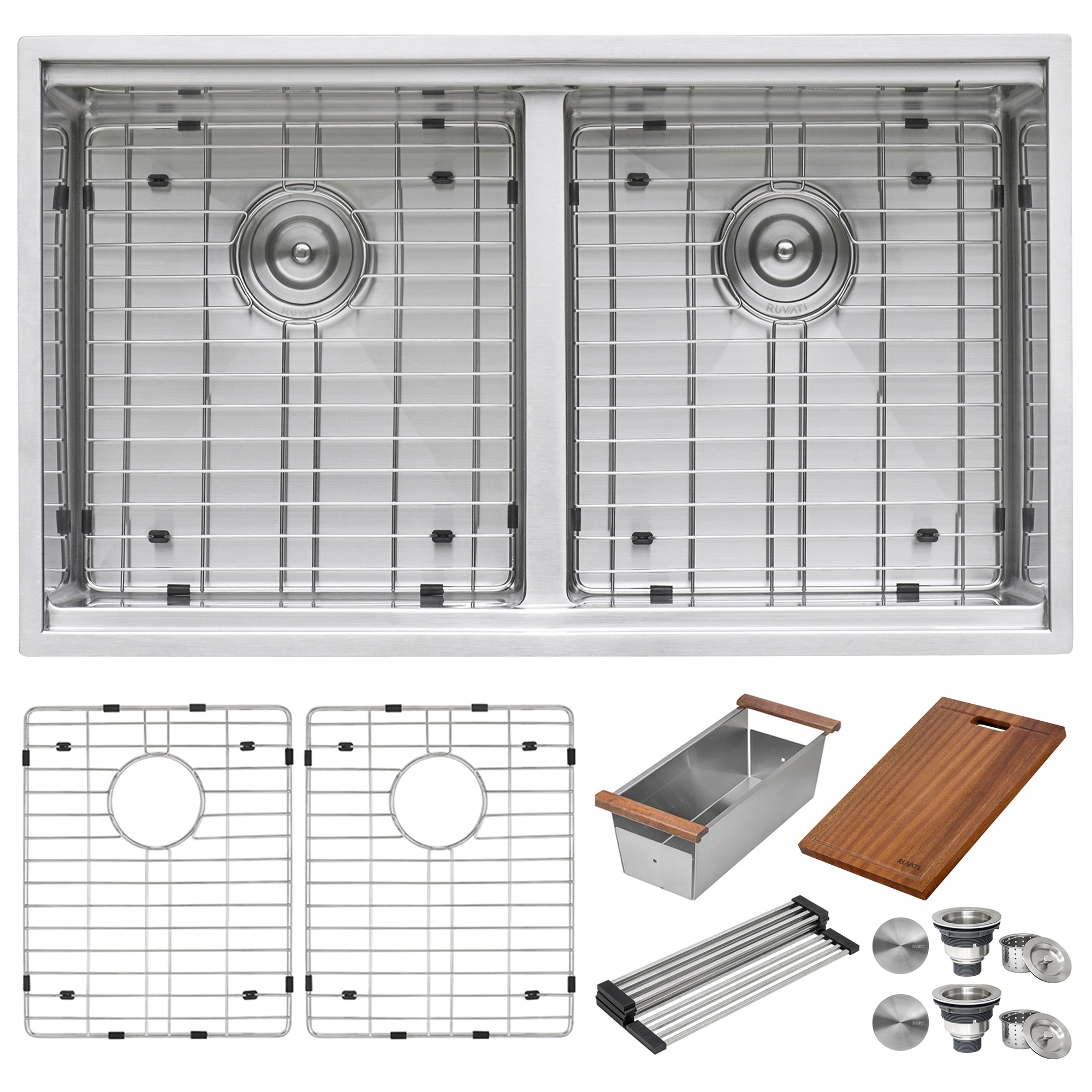 Ruvati RVH8351 33" Workstation Ledge Tight Radius 50/50 Double Bowl Undermount Kitchen Sink
