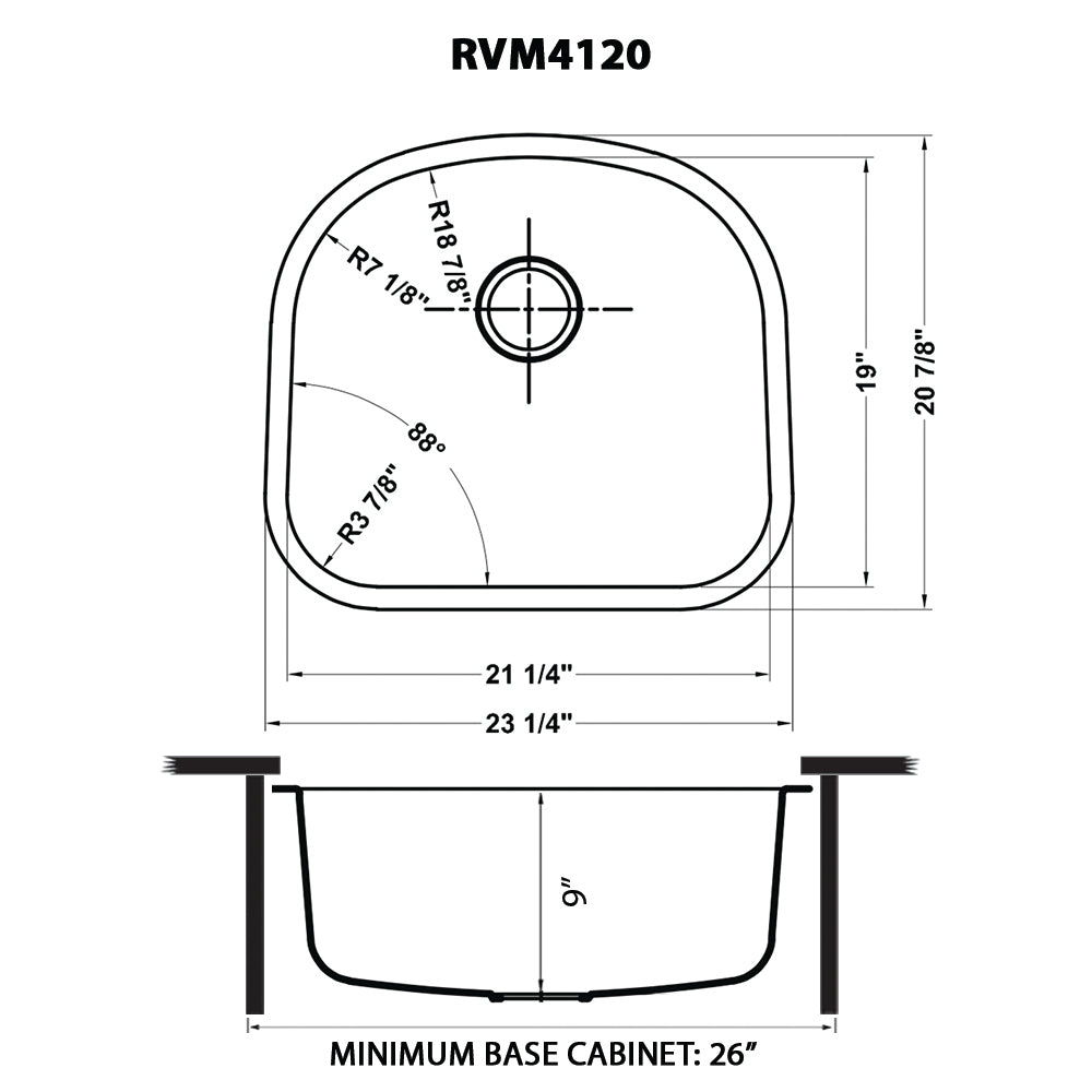 Ruvati RVM4120 Undermount 16 Gauge 23" Single Bowl Kitchen Sink