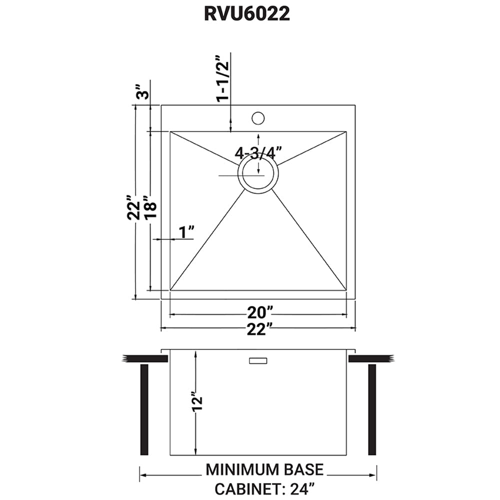 Ruvati RVU6022 Topmount 22" x 22" x 12" Deep 16 Gauge Stainless Steel Laundry Utility Sink