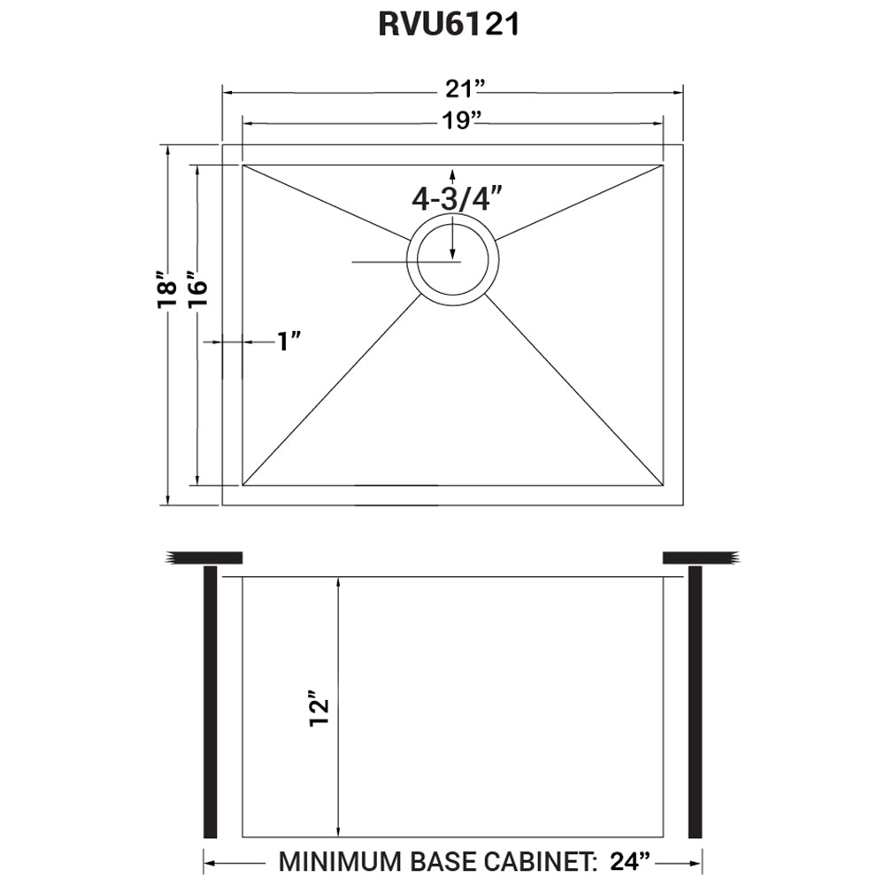Ruvati RVU6121 21" x 18" x 12" Deep Undermount 16 Gauge Stainless Steel Laundry Utility Sink