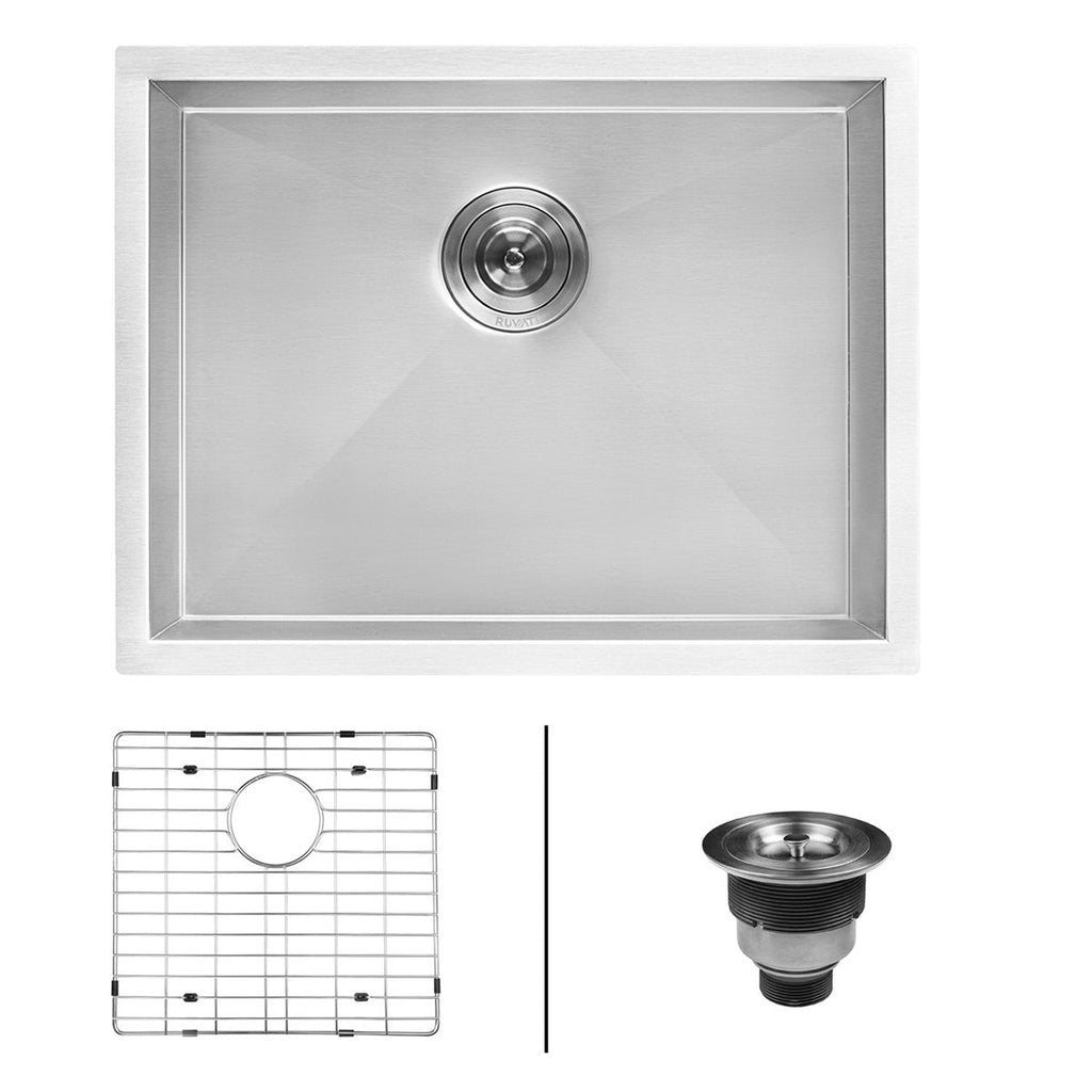 24” Undermount Stainless Steel Single Bowl Laundry Utility Kitchen Sink  with Accessories in Stainless Steel 953034-24SL-SS