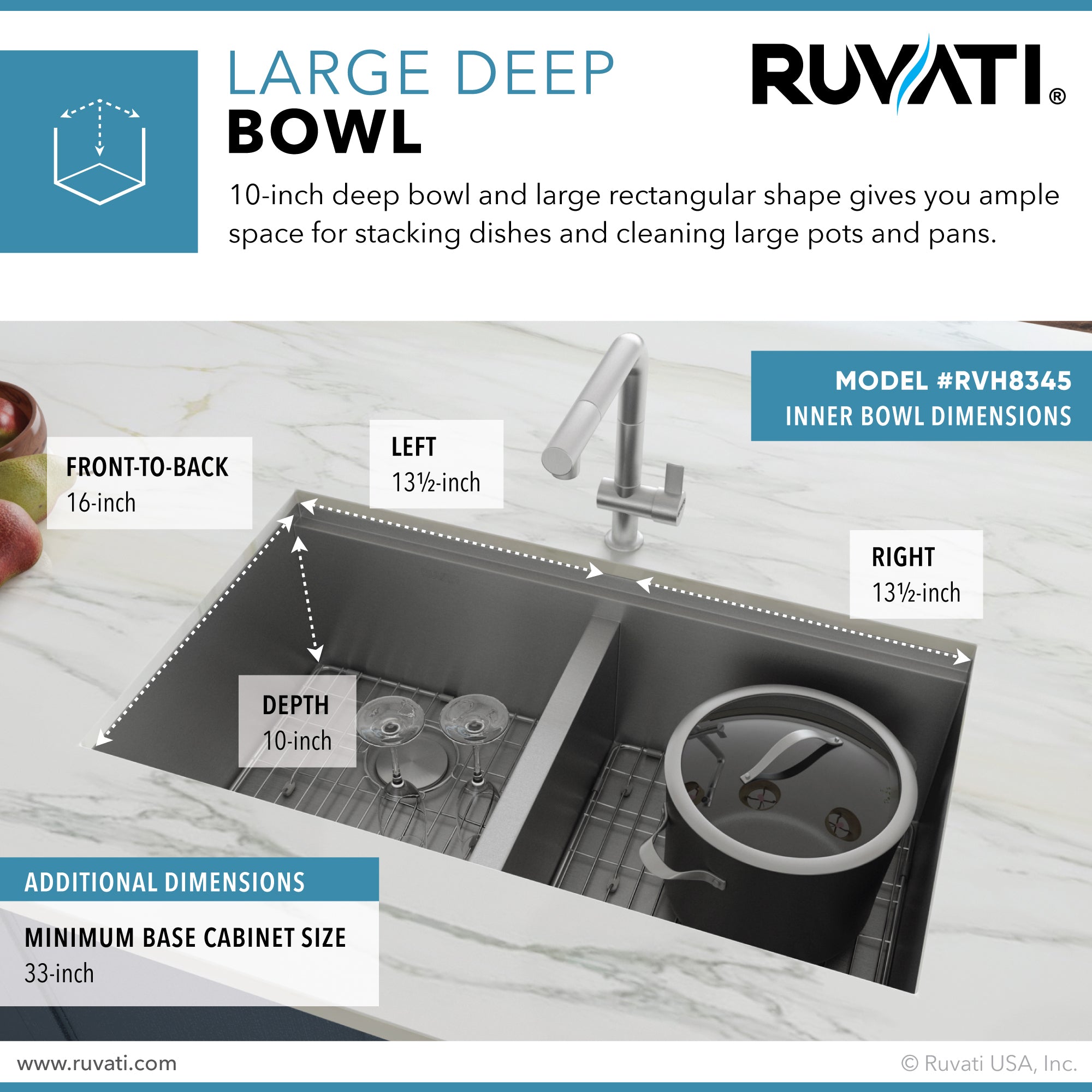 Ruvati Workstation Ledge 50/50 Double Bowl Undermount 16 Gauge Stainless Steel Kitchen Sink