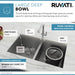 Ruvati Workstation Ledge 50/50 Double Bowl Undermount 16 Gauge Stainless Steel Kitchen Sink