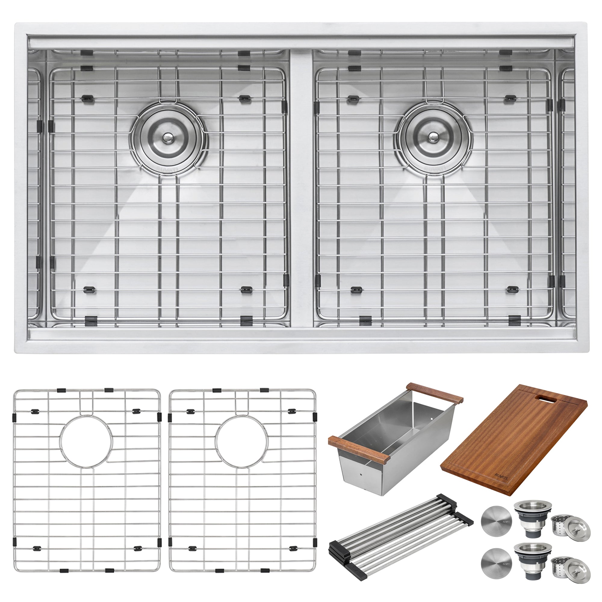 Ruvati Workstation Ledge 50/50 Double Bowl Undermount 16 Gauge Stainless Steel Kitchen Sink
