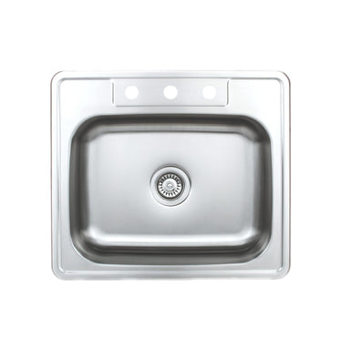 Wells Sinkware 25-Inch 20-Gauge Drop-in 3-Hole Single Bowl ADA Compliant Stainless Steel Kitchen Sink with Strainer-Kitchen Sinks Fast Shipping at Directsinks.