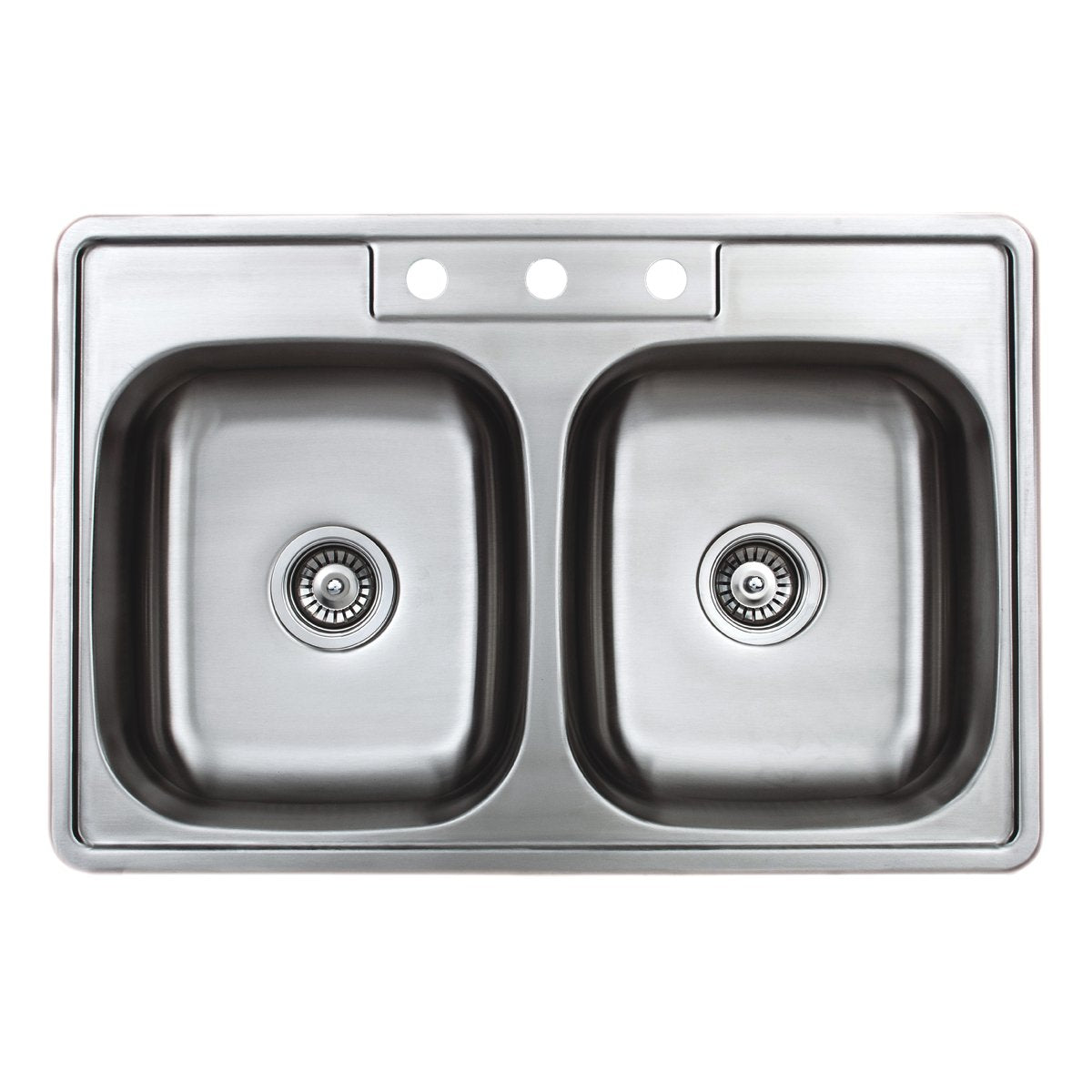 Wells Sinkware 33-Inch 20-Gauge Drop-in 3-Hole 50/50 Double Bowl ADA Compliant Stainless Steel Kitchen Sink with Strainers-Kitchen Sinks Fast Shipping at Directsinks.