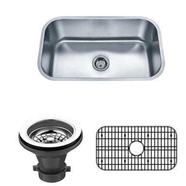 Wells Sinkware 30-Inch 18-Gauge Undermount Single Bowl Stainless Steel Kitchen Sink with Grid Rack and Strainer-Kitchen Sinks Fast Shipping at Directsinks.