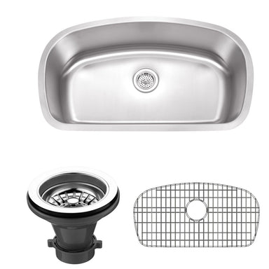 Wells Sinkware 33-Inch 18-Gauge Undermount Single Bowl Stainless Steel Kitchen Sink with Grid Rack and Strainer-Kitchen Sinks Fast Shipping at Directsinks.