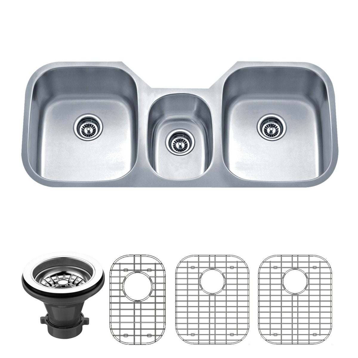 Wells Sinkware 46-Inch 18-Gauge Undermount Triple Bowl Stainless Steel Kitchen Sink with Grid Rack and Strainer-Kitchen Sinks Fast Shipping at Directsinks.