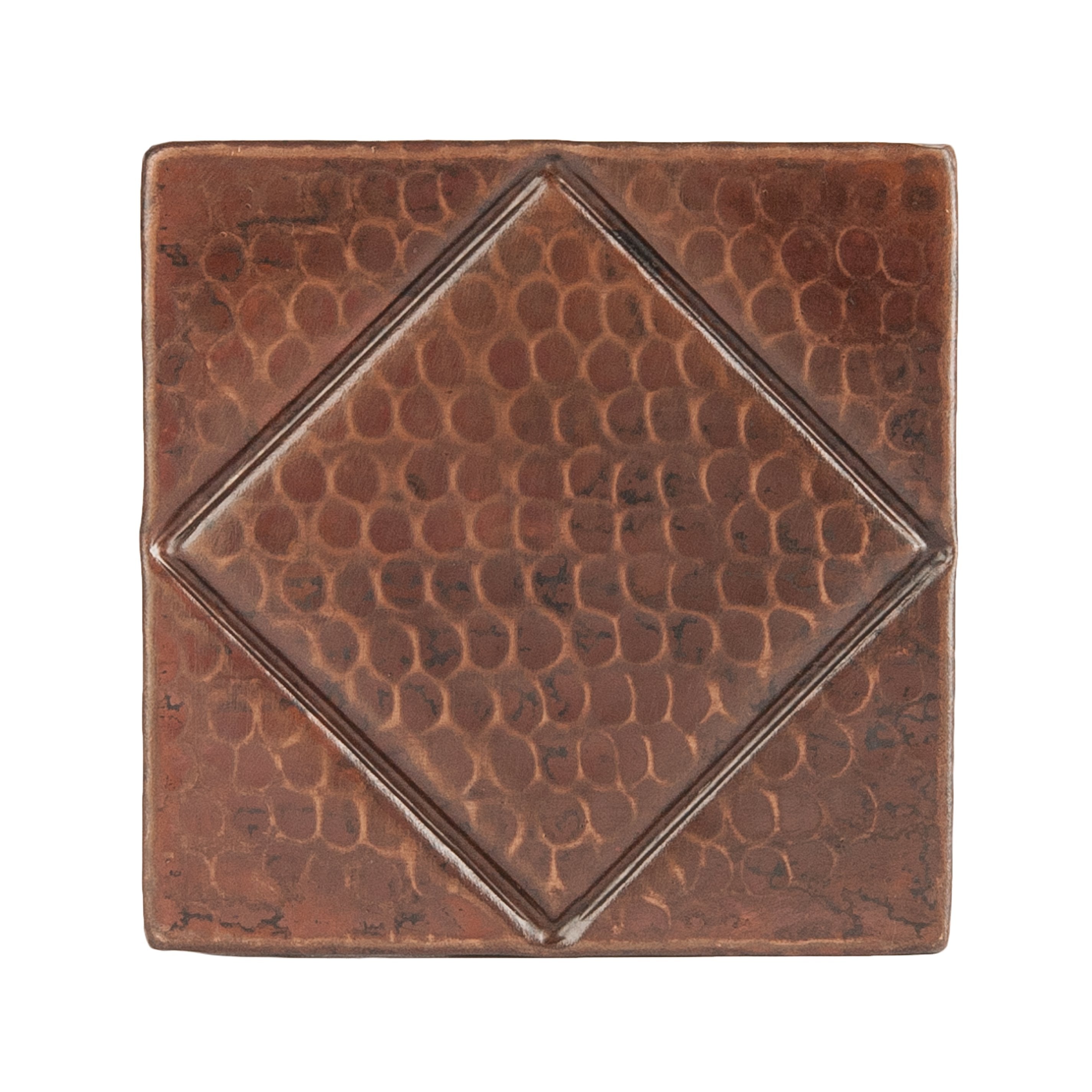 Premier Copper Products 4" x 4" Hammered Copper Tile with Diamond Design-DirectSinks