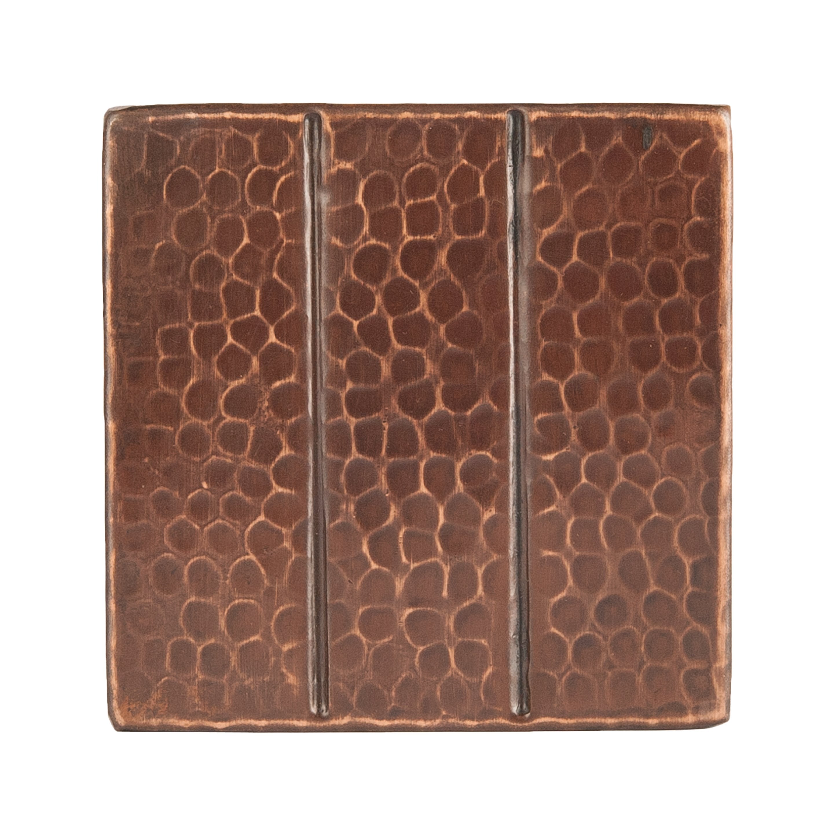 Premier Copper Products 4" x 4" Hammered Copper Tile with Linear Design-DirectSinks