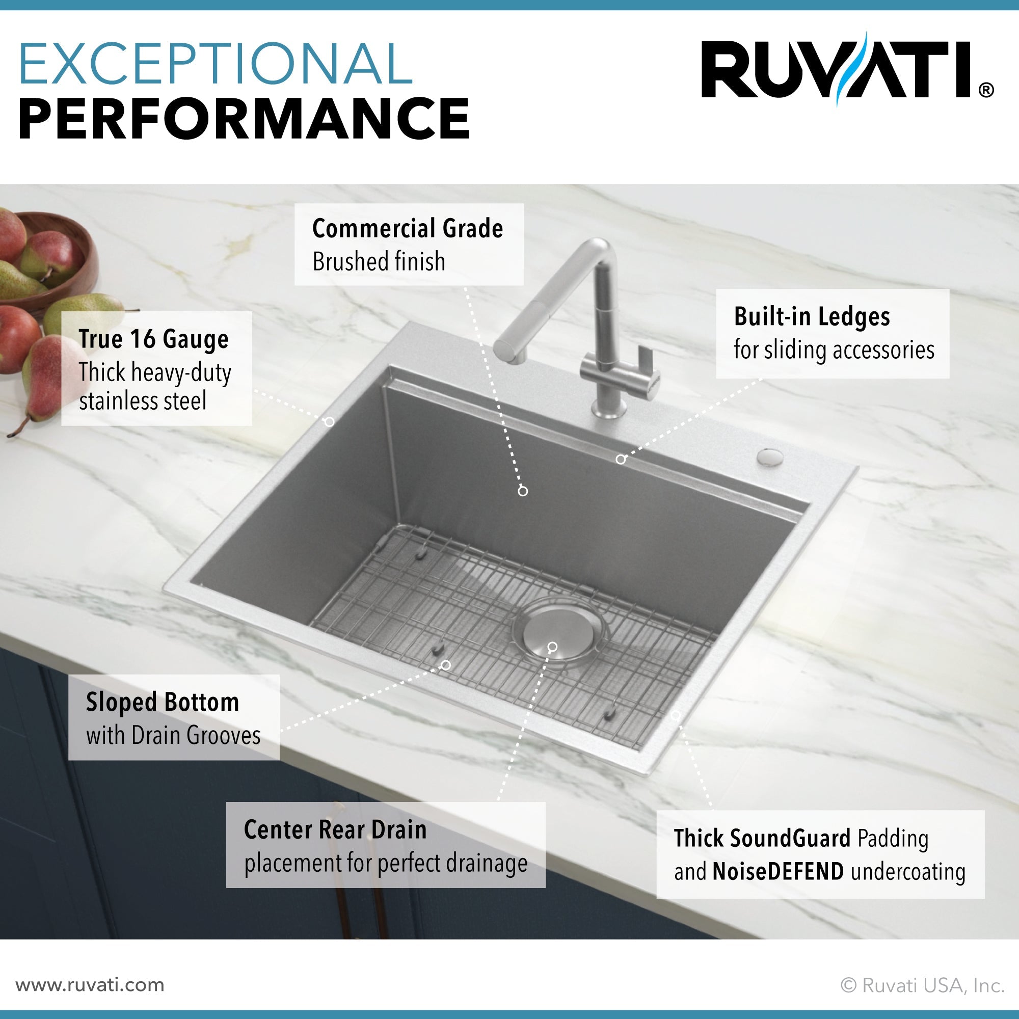 Top Mount 25x22 Ruvati Workstation Kitchen Sink With Accessories