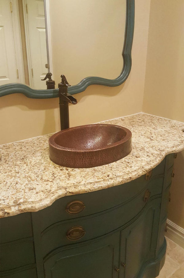 Premier Copper Products 17" Compact Oval Skirted Vessel Hammered Copper Sink