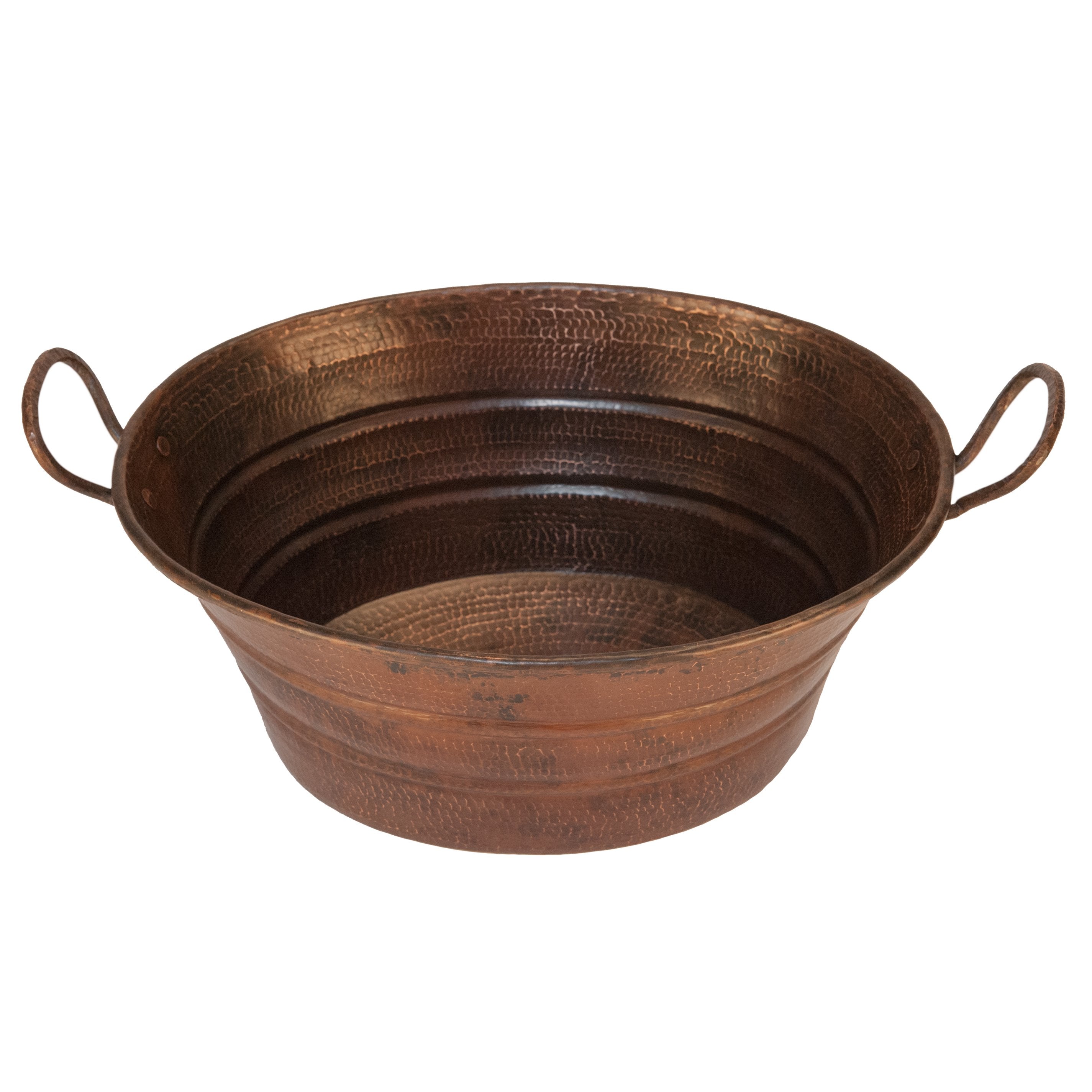 Premier Copper Products Oval Bucket Vessel Hammered Copper Sink with Handles-DirectSinks