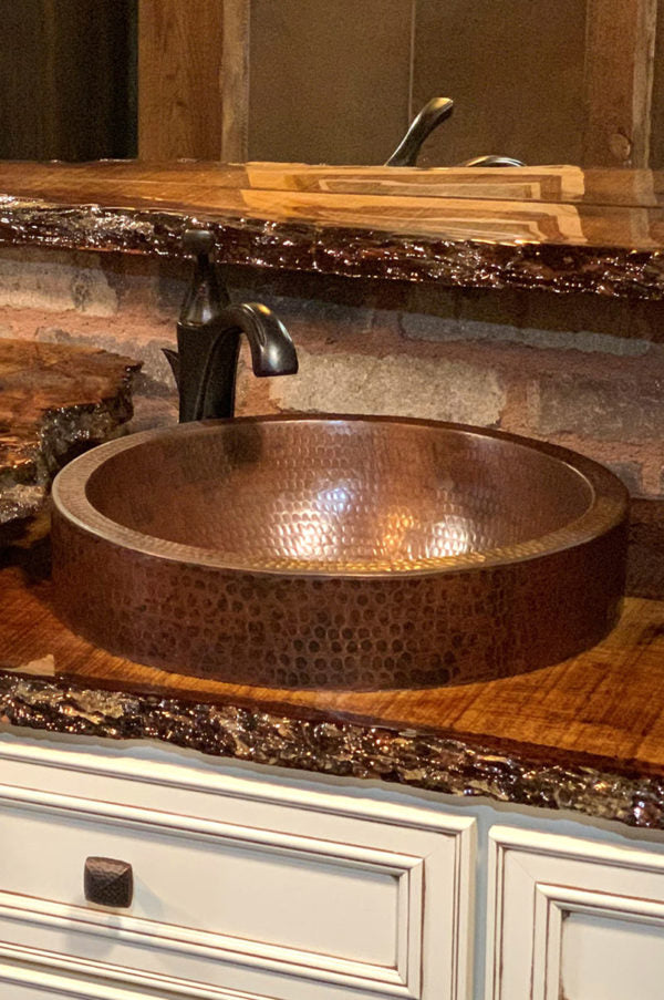 Premier Copper Products 15" Small Round Skirted Vessel Hammered Copper Sink