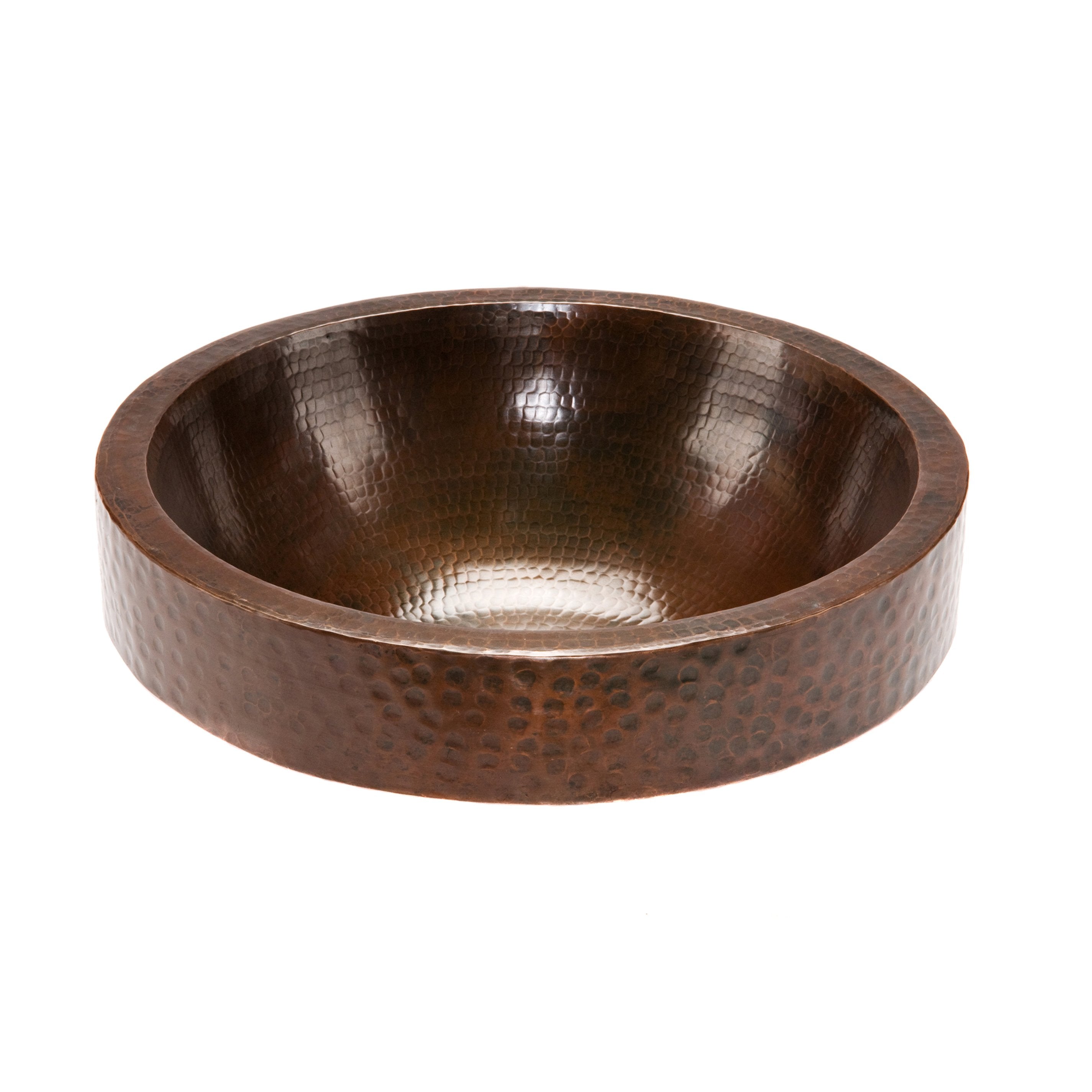 Premier Copper Products 17" Round Skirted Vessel Hammered Copper Sink-DirectSinks