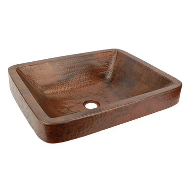 Premier Copper Products 19" Rectangle Skirted Vessel Hammered Copper Sink-DirectSinks
