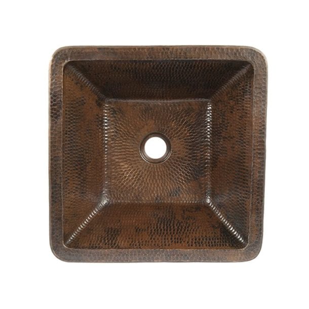 Premier Copper Products 15" Square Skirted Vessel Hammered Copper Sink
