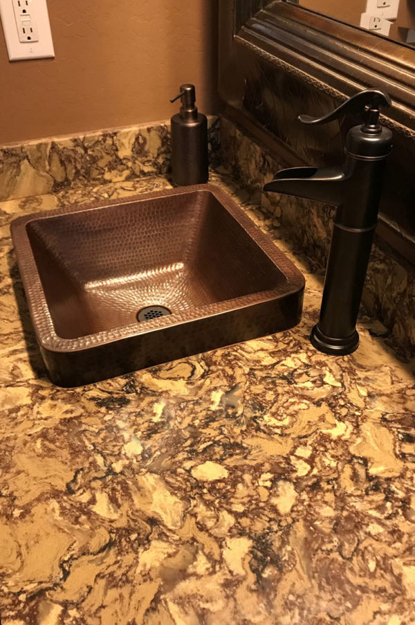 Premier Copper Products 15" Square Skirted Vessel Hammered Copper Sink