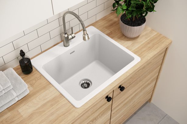 ELG252212PDWH0 Elkay Quartz Classic 25" x 22" x 11-13/16", Drop-in Laundry Sink with Perfect Drain, White