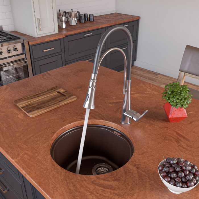 ALFI brand AB1717UM 17" Undermount Round Granite Composite Kitchen Prep Sink
