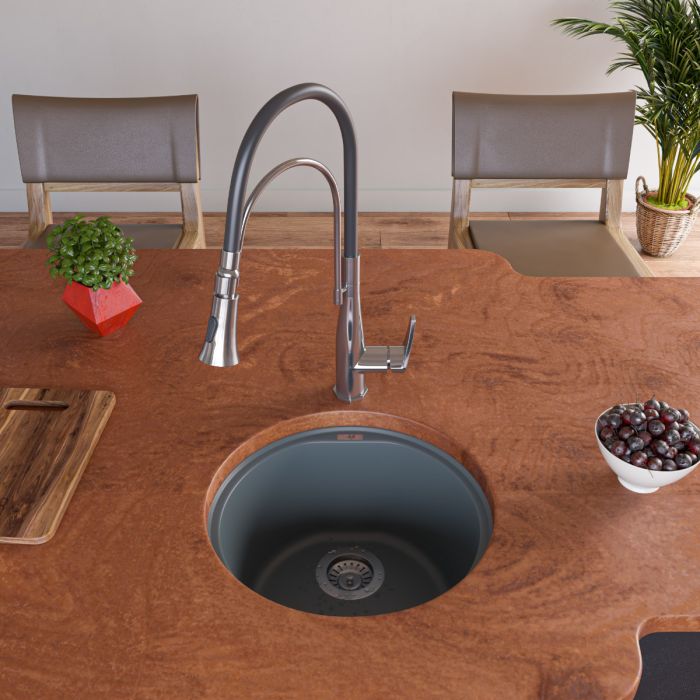 ALFI brand AB1717UM 17" Undermount Round Granite Composite Kitchen Prep Sink