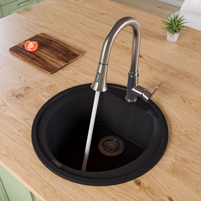 ALFI brand AB2020DI 20" Drop-In Round Granite Composite Kitchen Prep Sink