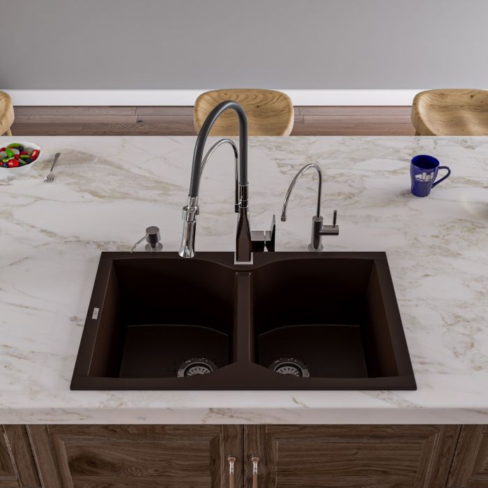 ALFI Brand 32" Drop-In Double Bowl Granite Composite Kitchen Sink