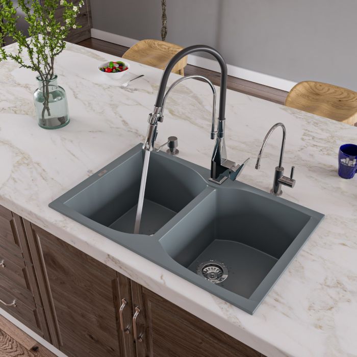 ALFI Brand 32" Drop-In Double Bowl Granite Composite Kitchen Sink