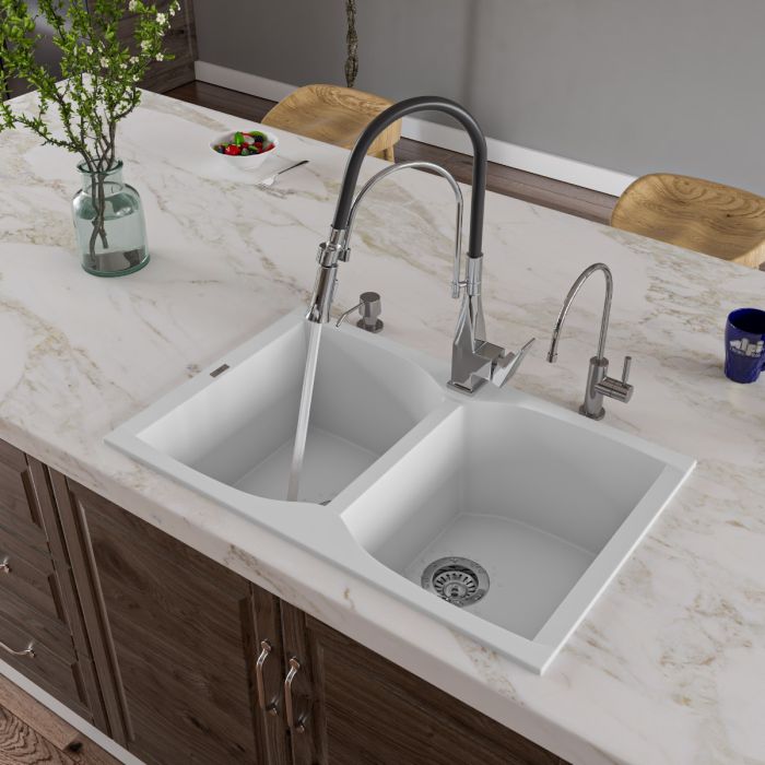 ALFI brand AB3220DI 32" Drop-In Double Bowl Granite Composite Kitchen Sink