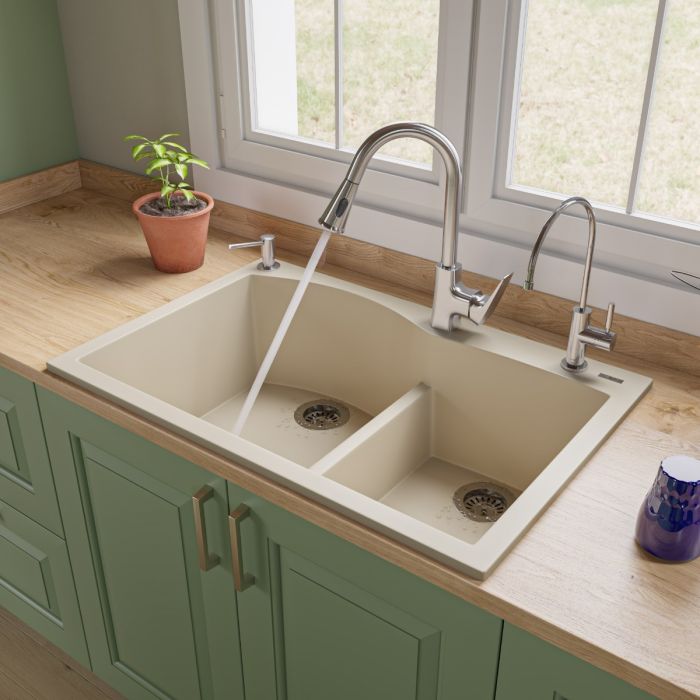 ALFI brand AB3320DI 33" Double Bowl Drop In Granite Composite Kitchen Sink