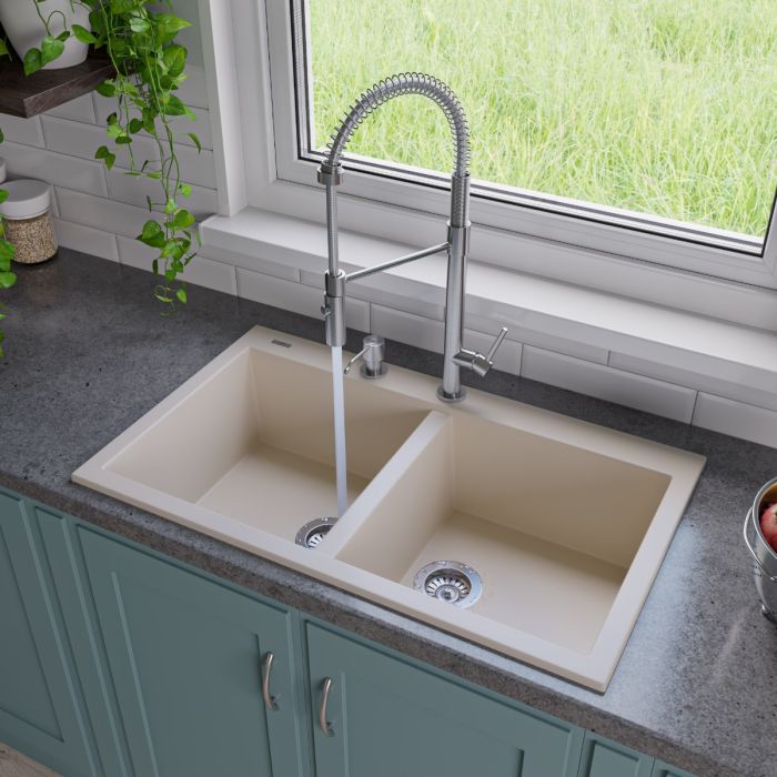 ALFI brand AB3420DI 34" Drop-In Double Bowl Granite Composite Kitchen Sink