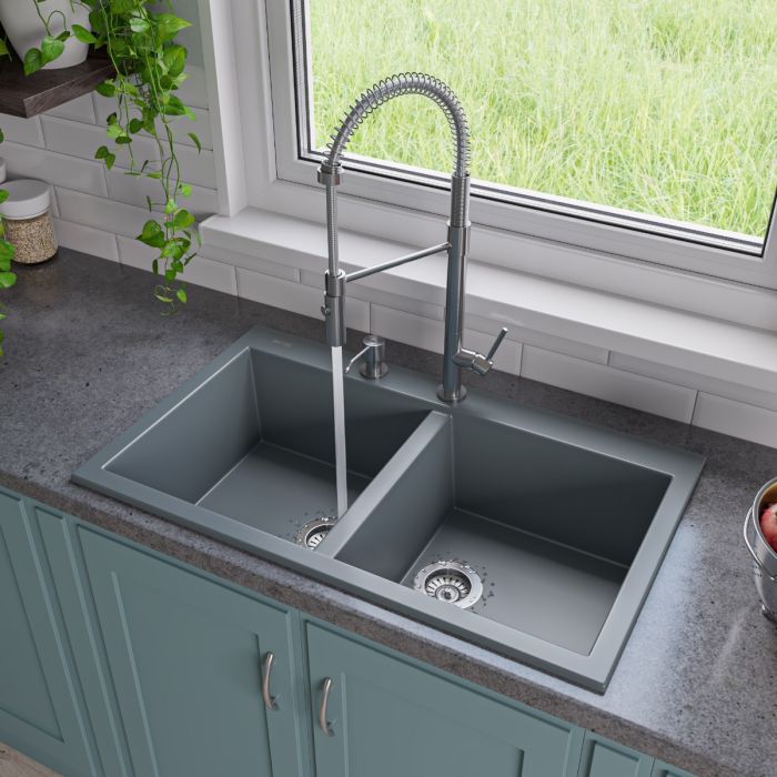ALFI Brand 34" Drop-In Double Bowl Granite Composite Kitchen Sink