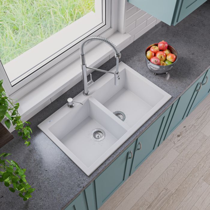 ALFI brand AB3420DI 34" Drop-In Double Bowl Granite Composite Kitchen Sink