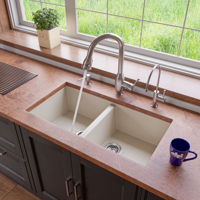 ALFI brand AB3420UM 34" Undermount Double Bowl Granite Composite Kitchen Sink