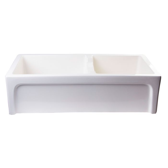 AB3618ARCH 36" White Arched Apron Thick Wall Fireclay Double Bowl Farm Sink