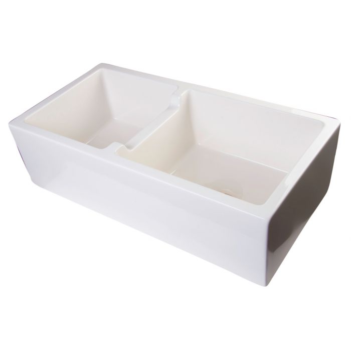 AB3618DB-W 36" White Smooth Thick Wall Fireclay Double Bowl Farm Sink