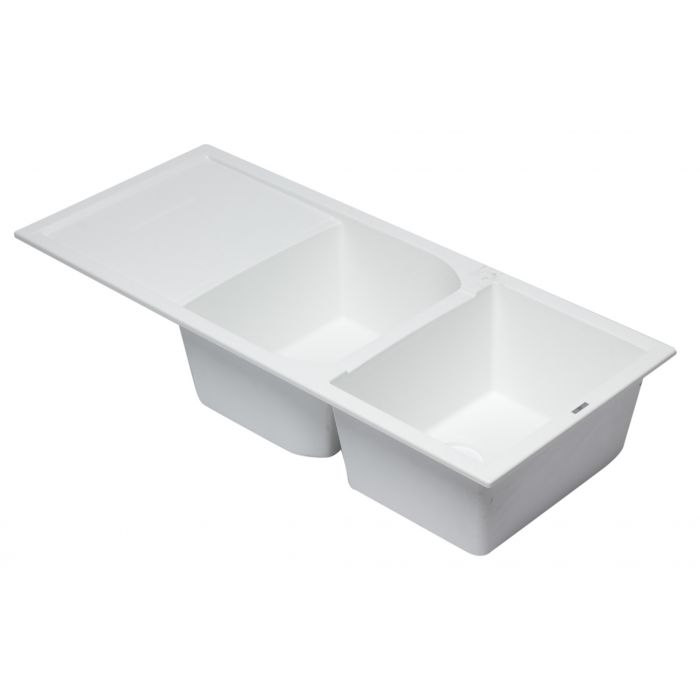 ALFI brand AB4620DI 46" Double Bowl Granite Composite Kitchen Sink with Drainboard