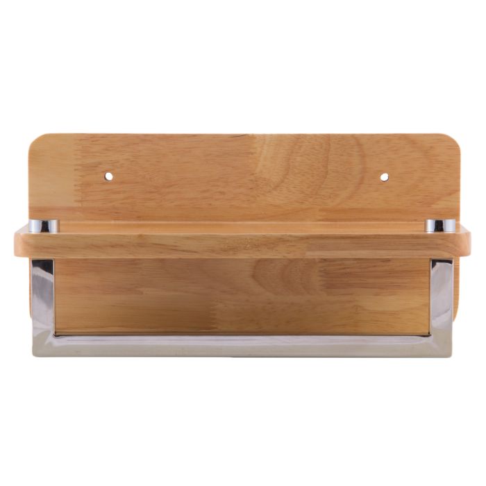 ALFI brand AB5510 12" Small Wooden Shelf with Chrome Towel Bar Bathroom Accessory